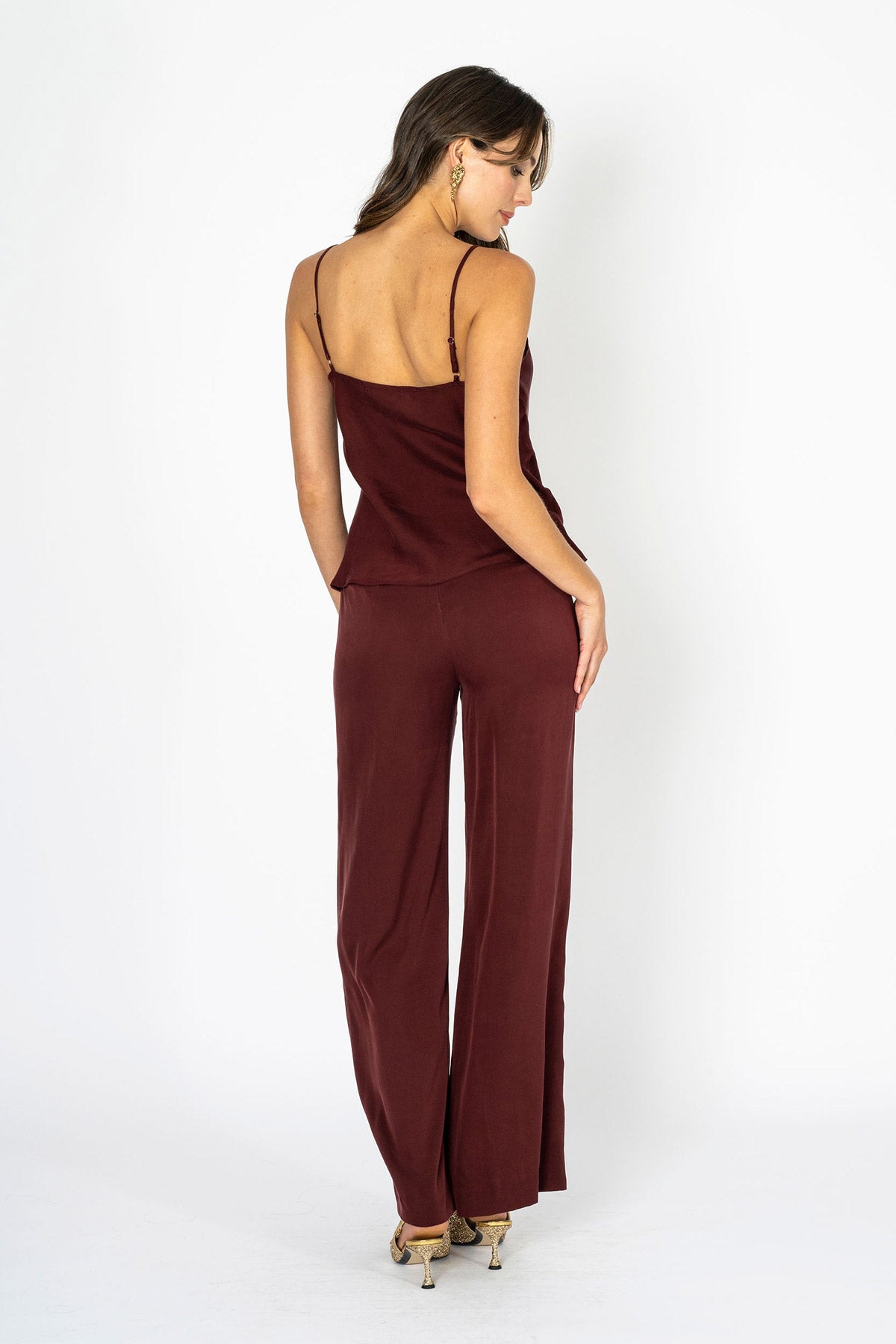 Soiree d'elegance Deep Garnet Hue Slip & Pants