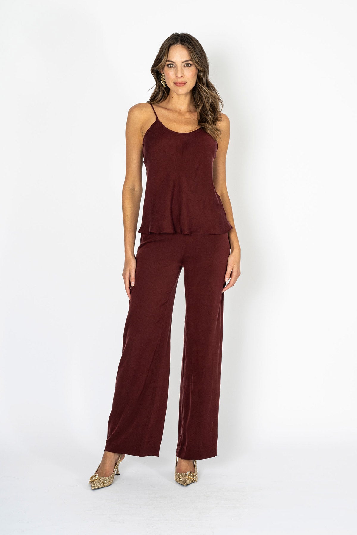 Soiree d'elegance Deep Garnet Hue Slip & Pants