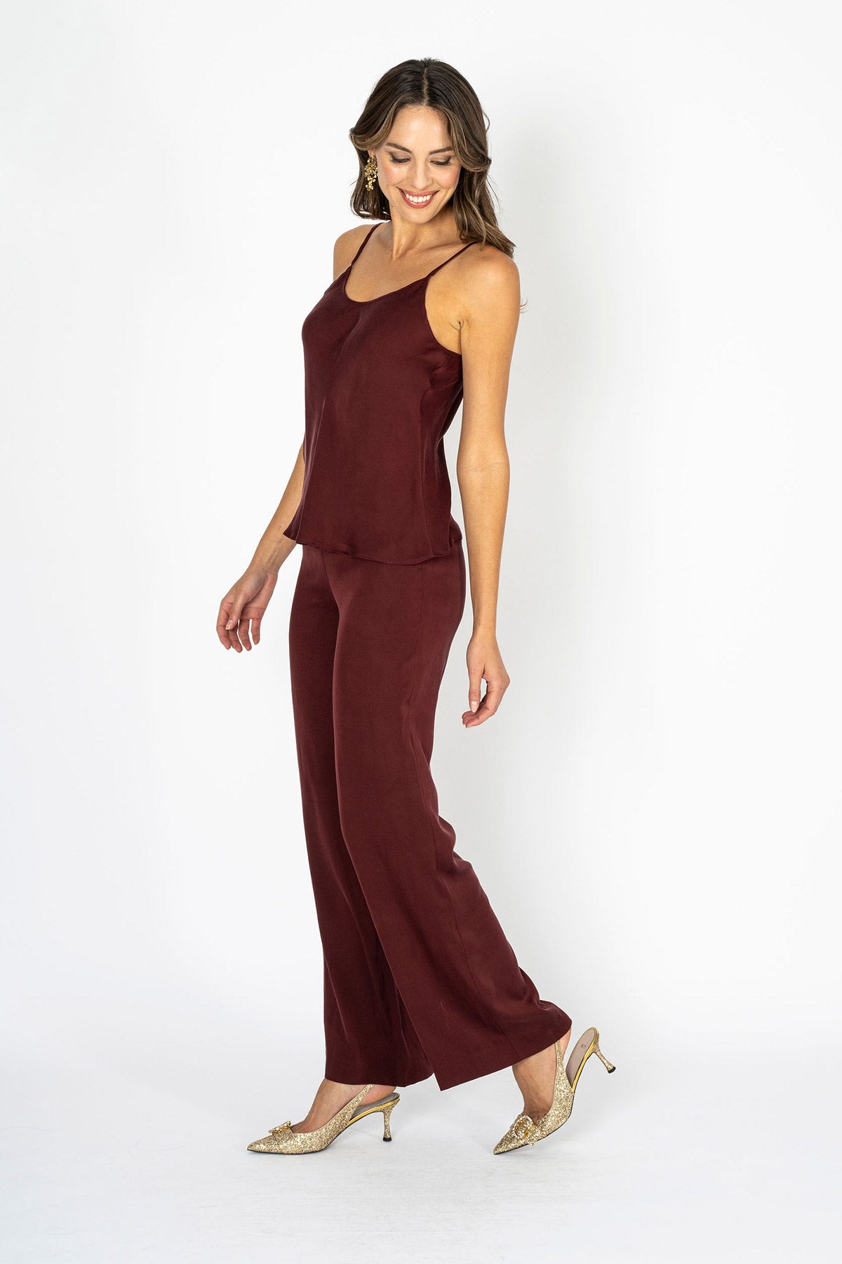 Soiree d'elegance Deep Garnet Hue Slip & Pants