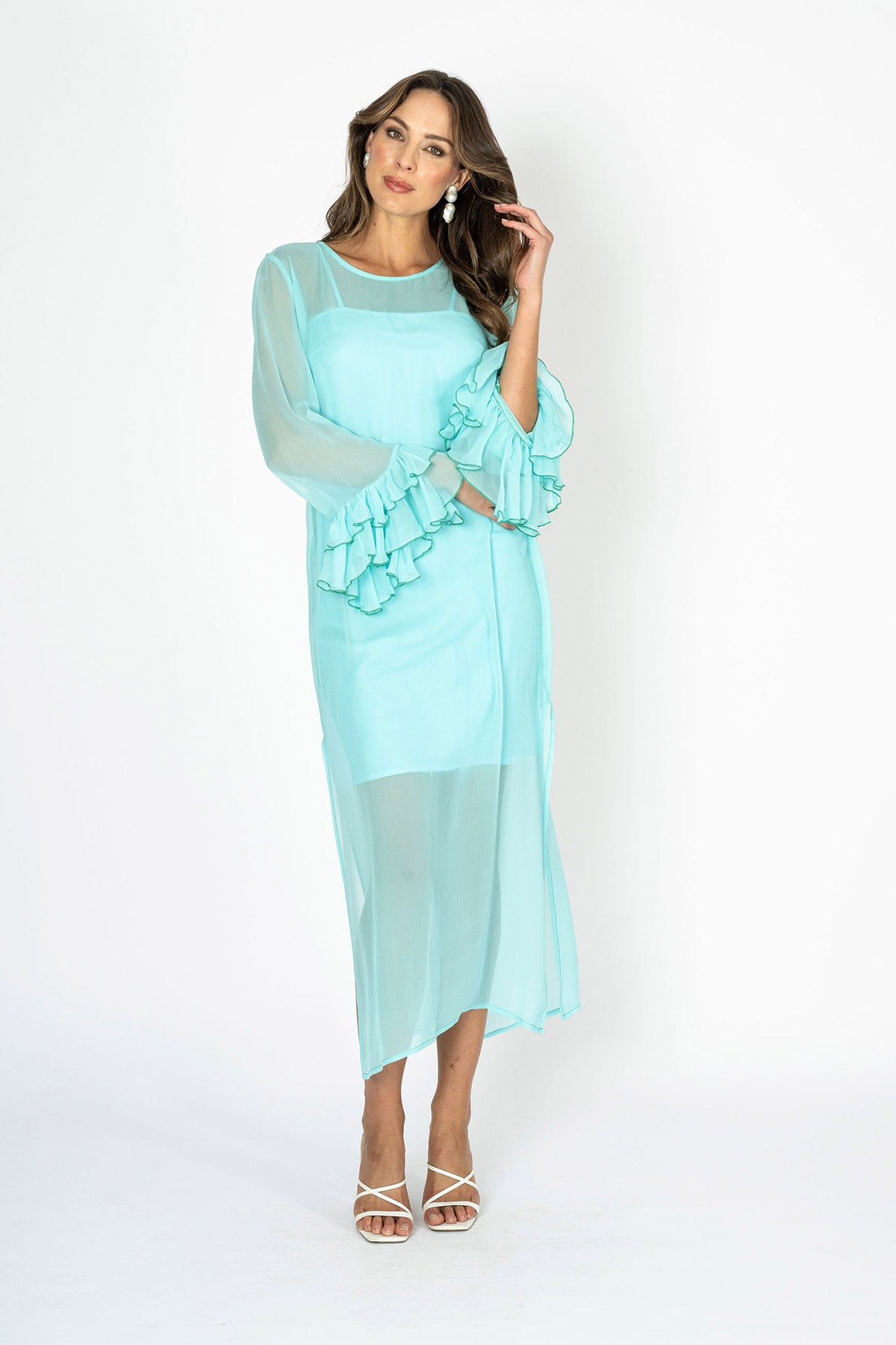 Tea at Athenee Ruffle Dress – Tiffany Blue – elaurante Pty Ltd