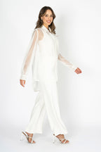 Milanese Magic White Tuille Pleated Top