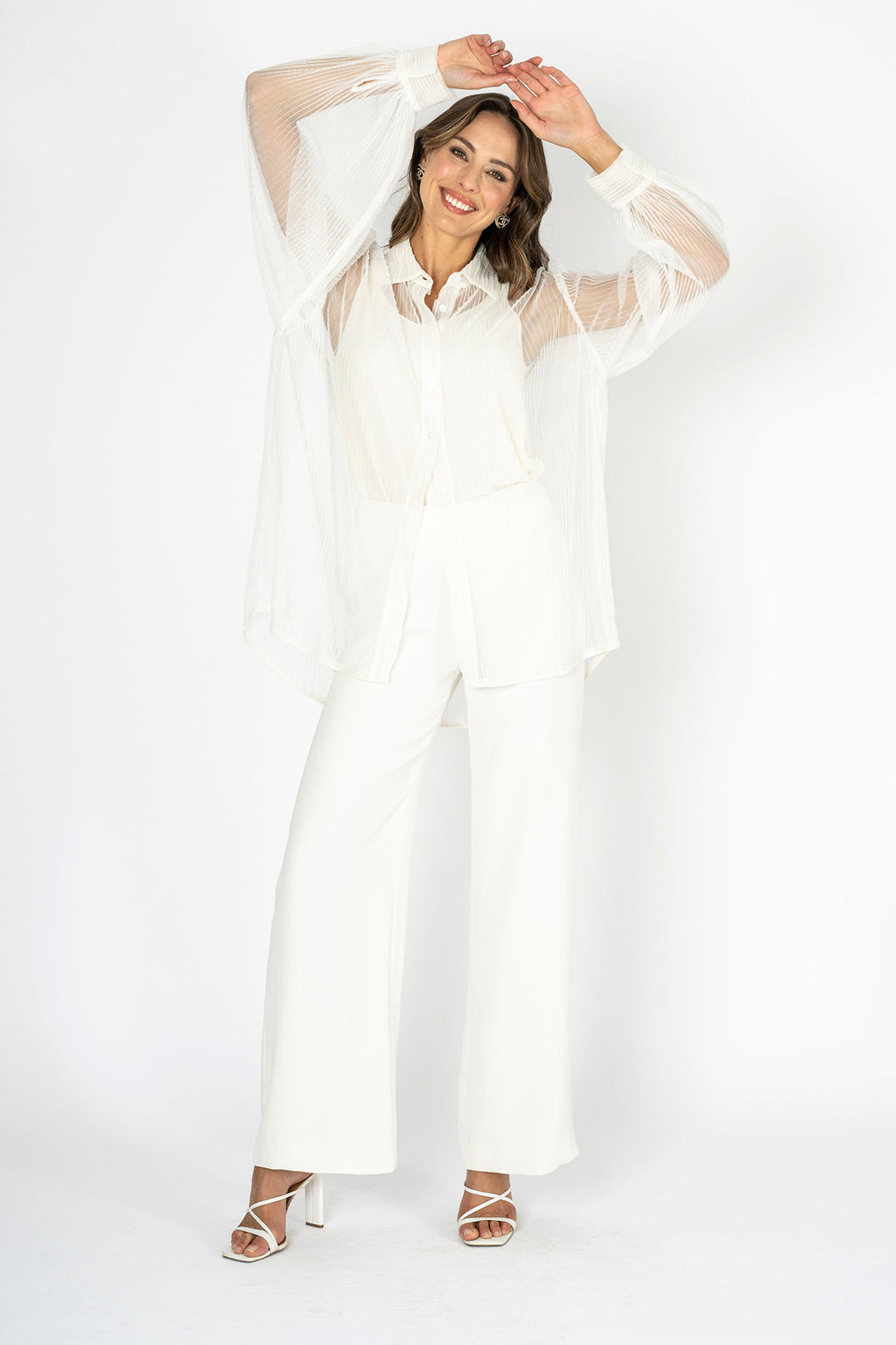 Milanese Magic White Tuille Pleated Top