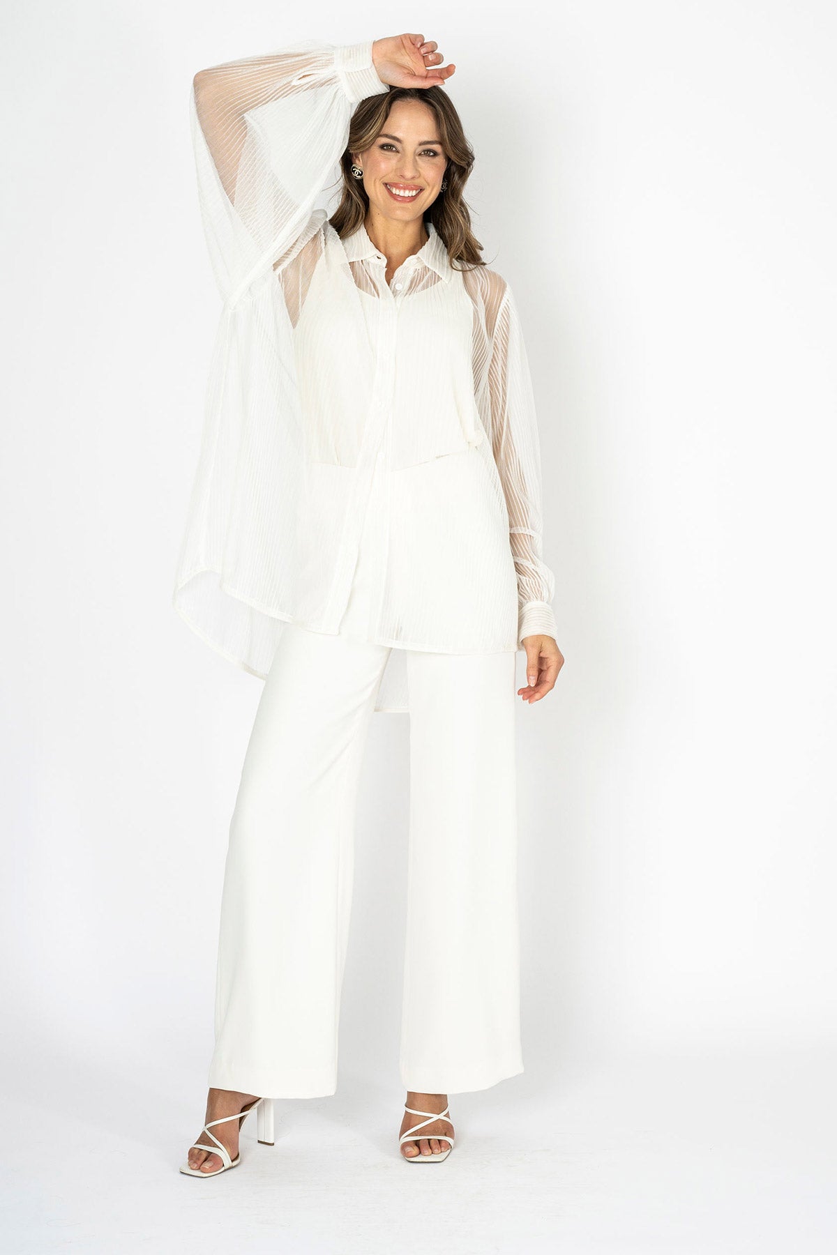 Milanese Magic White Tuille Pleated Top